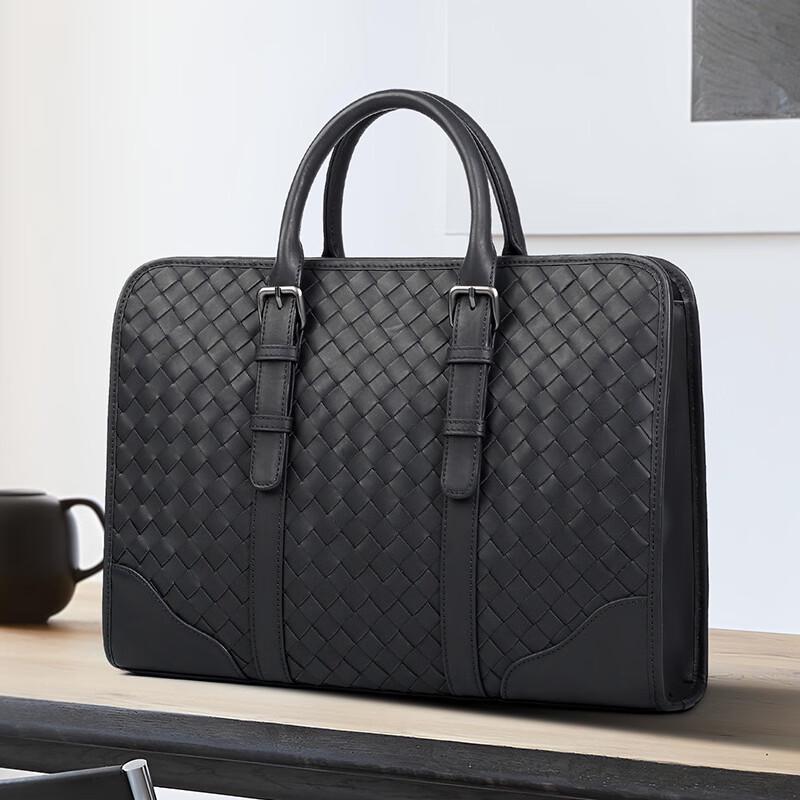SCHWARZETIENNE Мужской деловой портфель из плетеной кожи 40cm x 9cm x 29cm