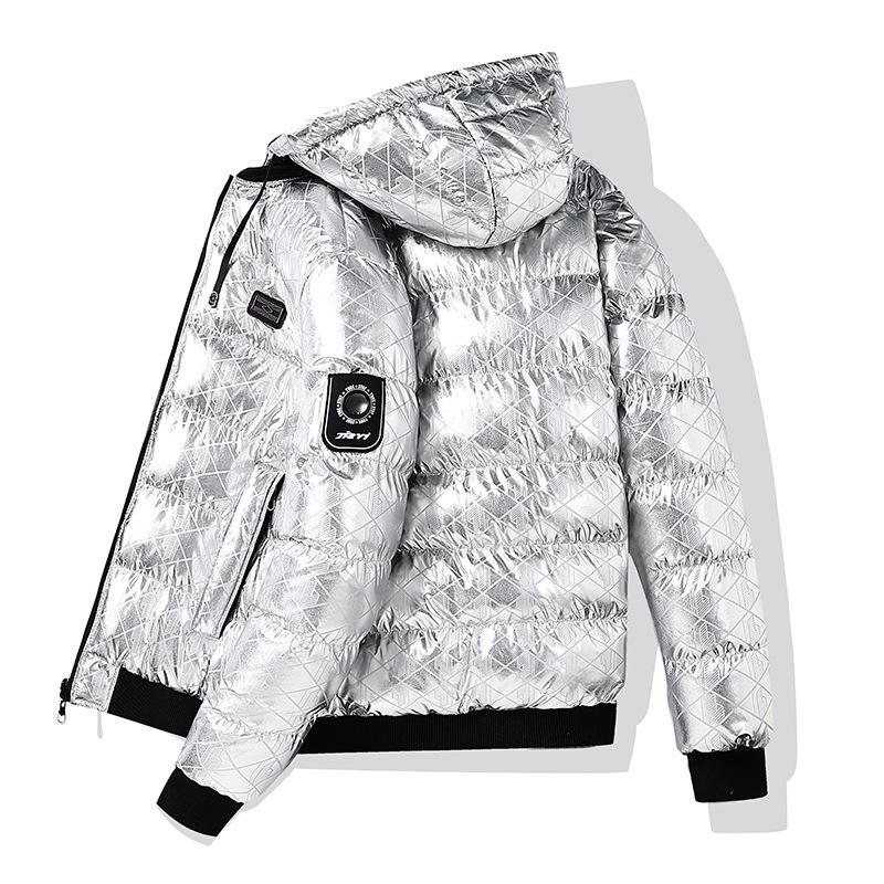 Glossy Cotton Jacket for Men, American Thickened Warm and Loose Versatile Removable Hat, Double-sided Hooded Cotton Jacket