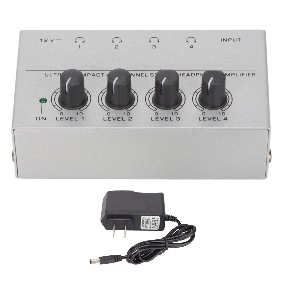 For US Plug 4 Channel Stereo Headphone Amplifier Ultra Compact Mini Earphone Splitter Sound Mixer