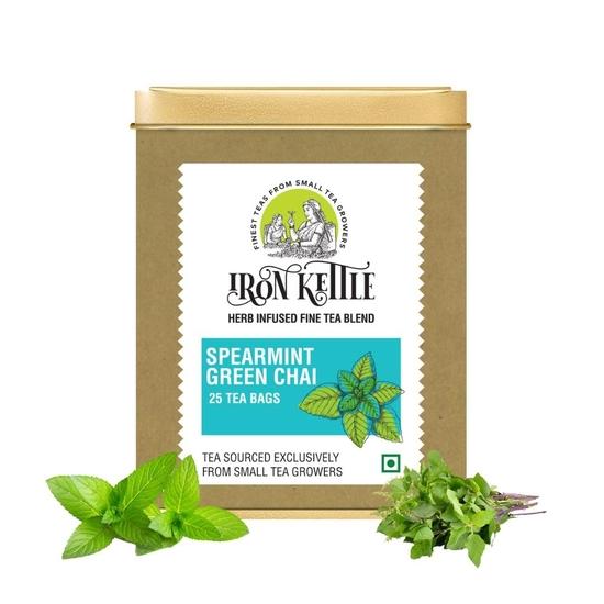 

Iron Kettle Spearmint Green Tea | High Grown Green Tea bag blended with Natural Spearmint| Sourced exclusively from small tea growers | 25 Tea Bags 50GM