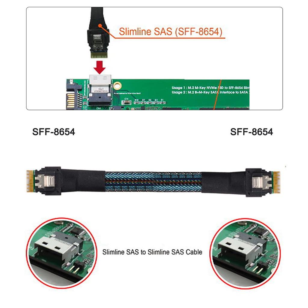 cablecc PCI-E Slimline SAS 4.0 SFF-8654 4i 38-pin Host to SFF-8654 Slim SAS Target Cable 40cm