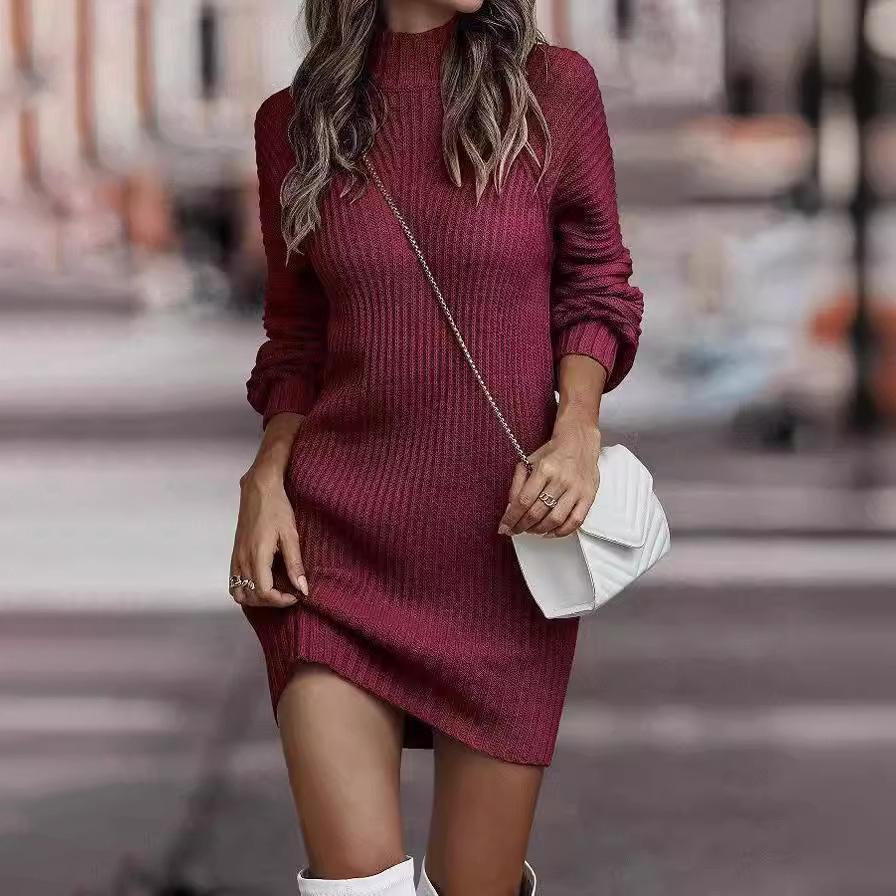 

Модный свитер поло/водолазка с длинным рукавом, женское платье, осень/зима, однотонный XS