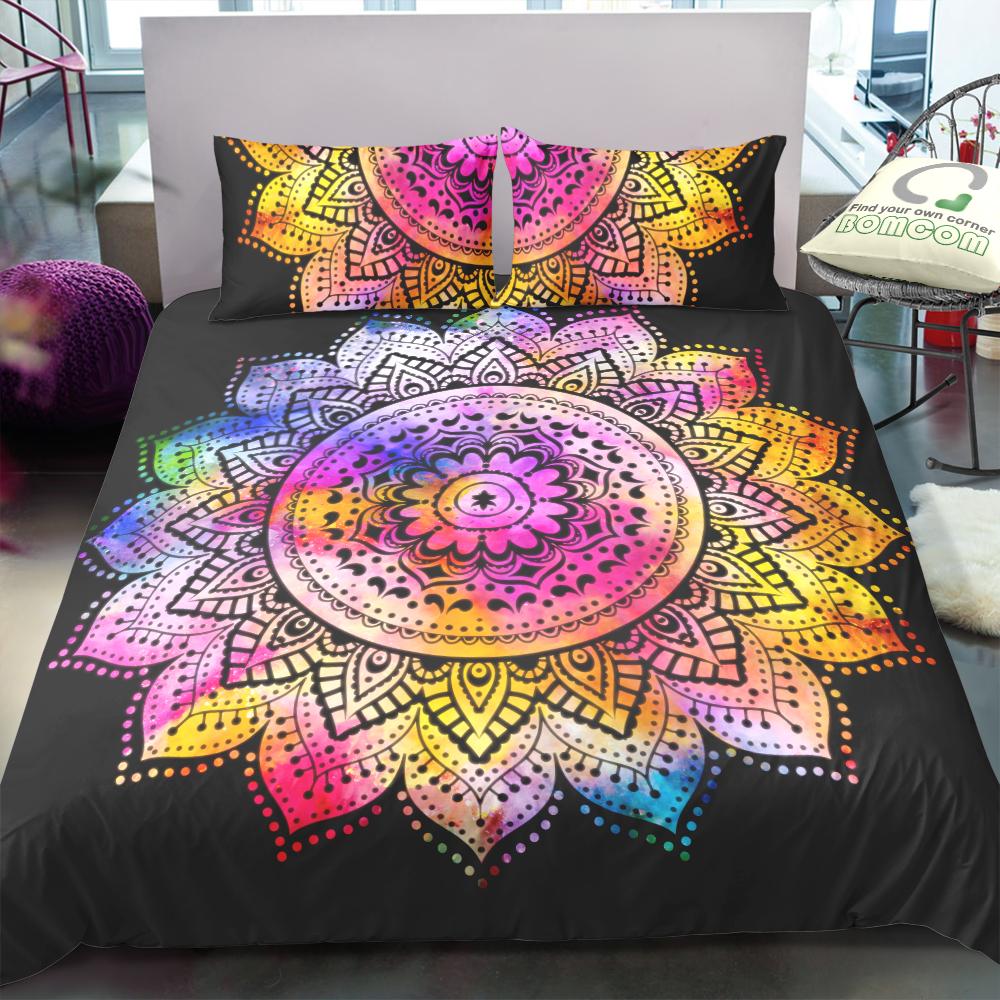 Sada povlečení s potiskem 3D Bohemian Mandala Povlečení Měkký povlak na polštář Povlečení na polštář 2 nebo 3 v plné velikosti Domácí dekorace
