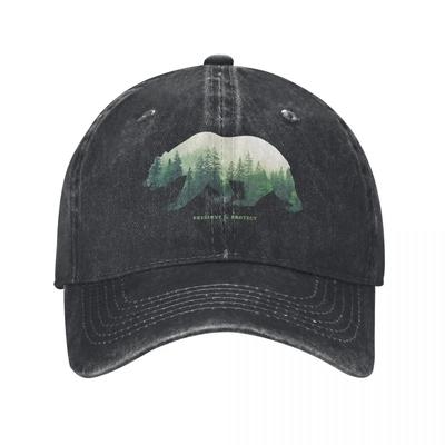 Double Exposure Bear Forest Conserve Protect Nature Demin Trucker Hat Breathable Design Mens Cap Womens Baseball Cap