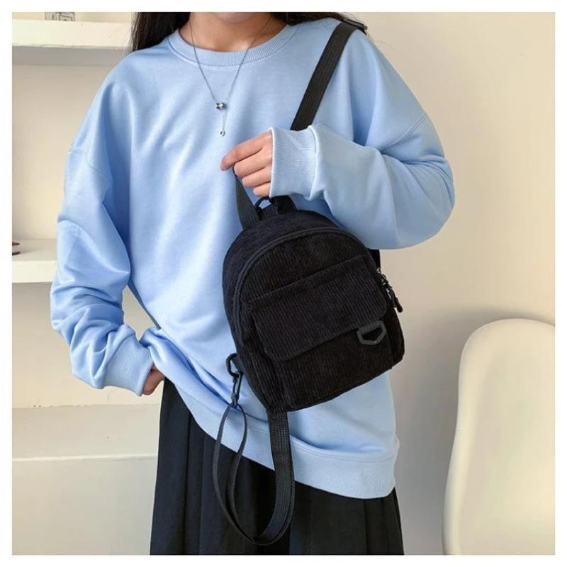 Women's Mini Backpack Fashion Solid Color Corduroy Small Simple Casual Traveling Large Capacity Kawaii Female's Schoolbag