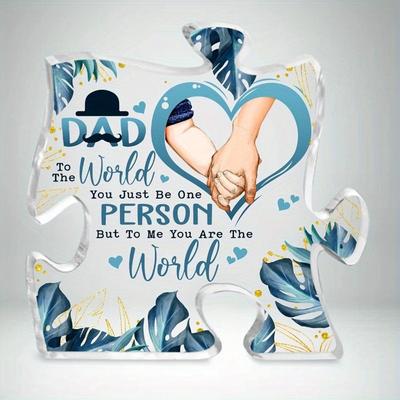 Unique Dad Puzzle Acrylic Plaque - Perfect Desk Decor & Gift for Dad, Step Dad, Bonus Dad, Grandpa from Son & Daughter On Father's Day or Birthday  