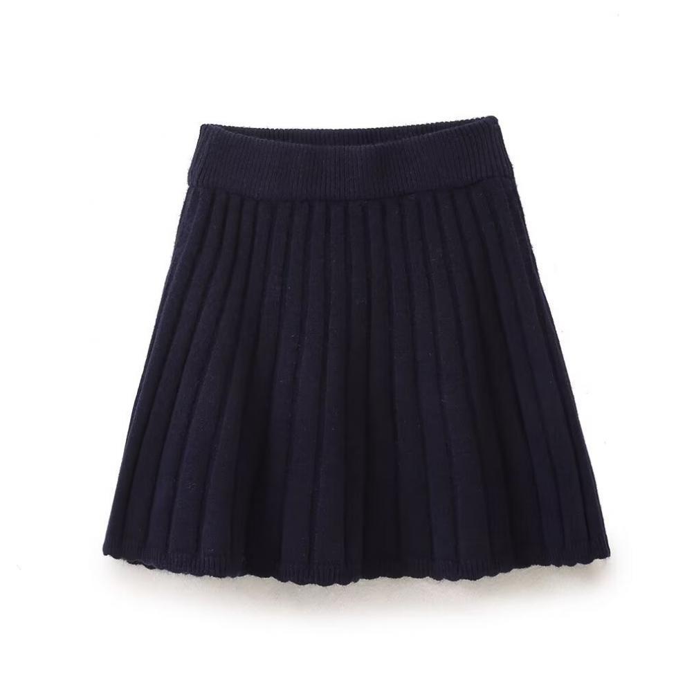 Autumn European & American Women's Color Block Crochet Collar Knit Sweater & Skirt Set