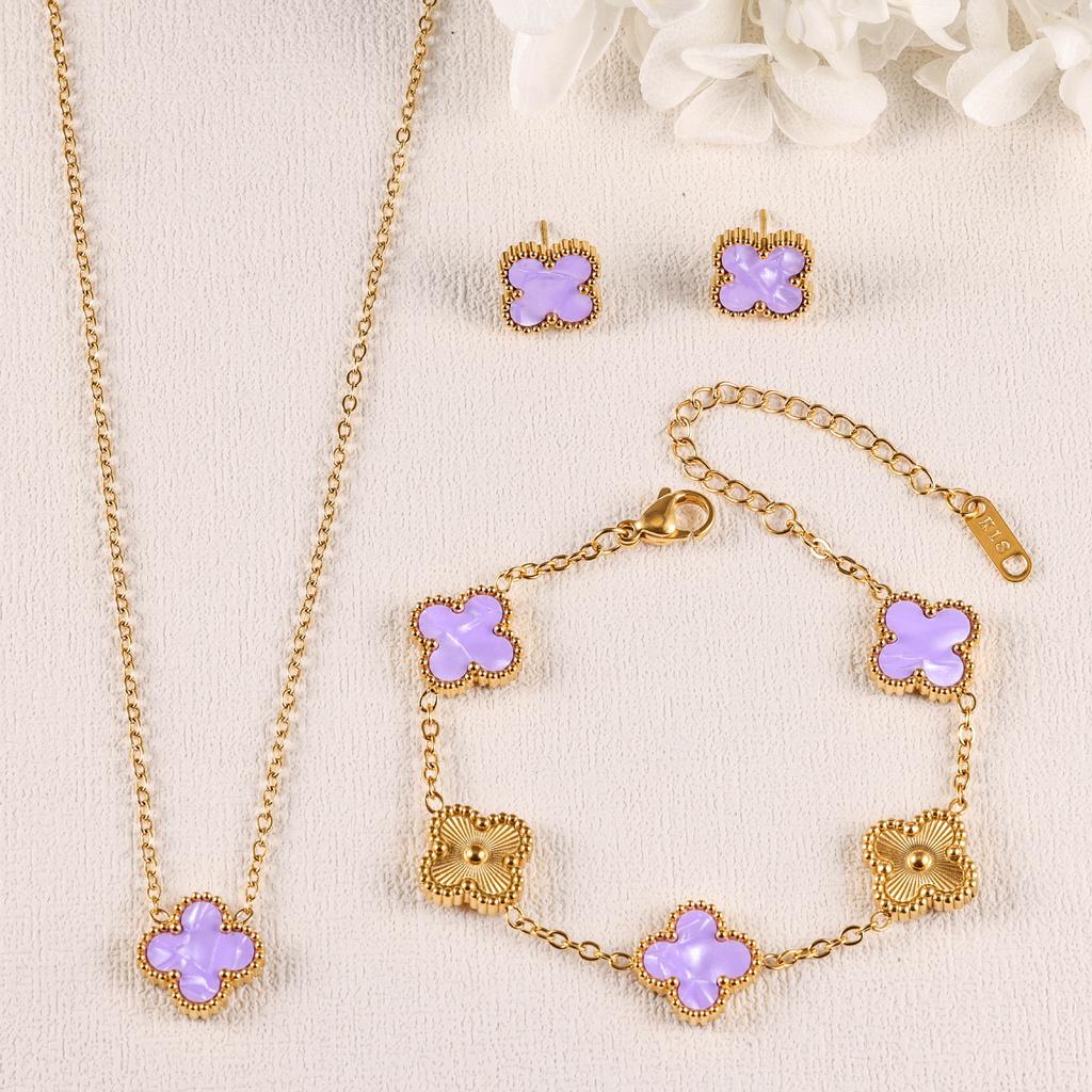 3PCS clover necklace bracelet earrings 18K gold-plated non fading light luxury fashion accessory
