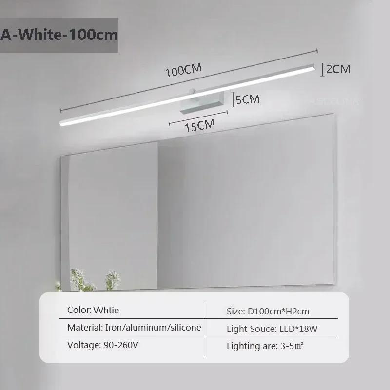 Modern LED Wall Lamp Mirror Decor Lighting 60/80/100cm Long Strip Light For Bedroom Bathroom Washroom Kitchen Indoor Luminaires