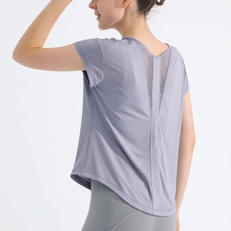 

Спортивная быстросохнущая футболка Женская одежда для йоги Охлаждающая дышащая тренировочная майка Свободная, стройнящая, для бега на открытом воздухе, с коротким рукавом, блузка TX June Violet M