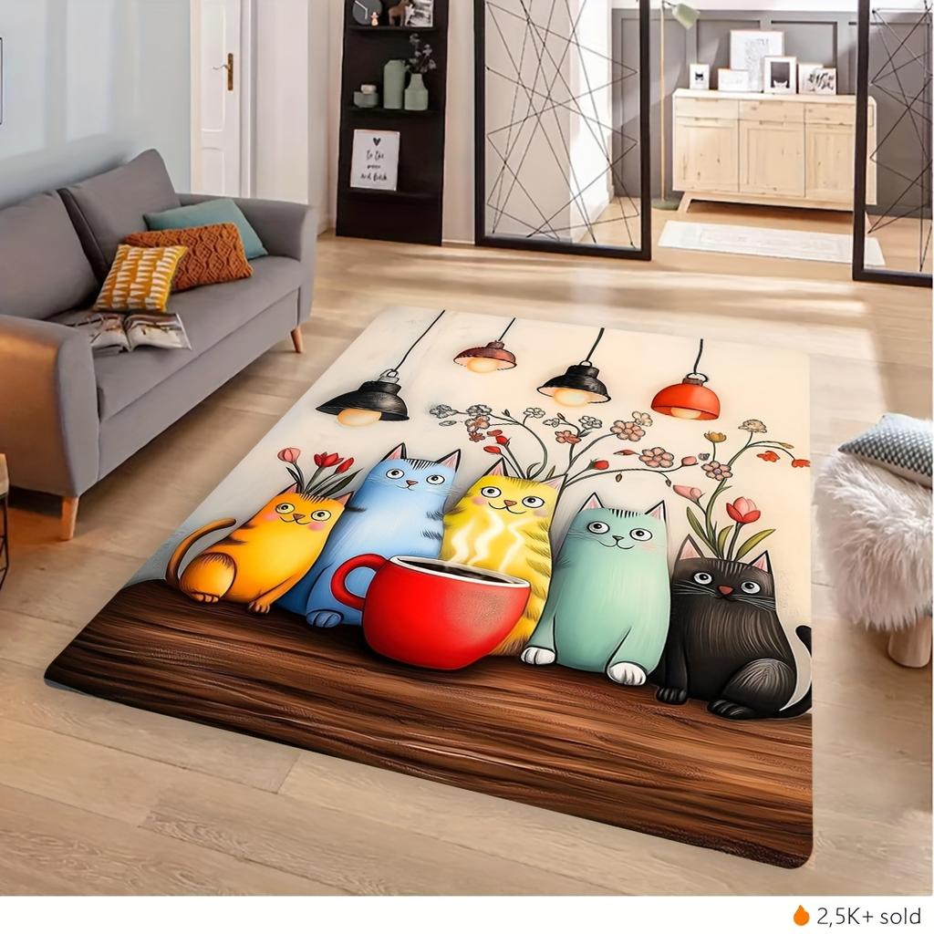 Vintage Playful Feline Graphic Floor Carpet Durable Entrance Rug For Coffee Shop Office Supermarket Store Entryway