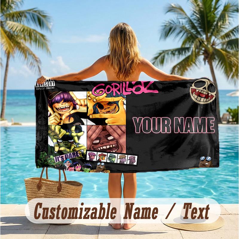 Custom Text Beach Towel, Soft Absorbent Swimming Multi-use TowelGorillaz