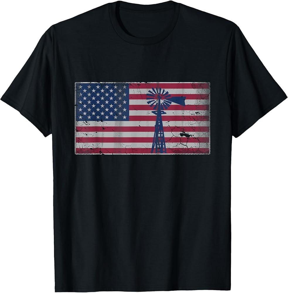 American Flag Windmill T-Shirt 4th of July USA Shirt T-Shirt Unisex T-Shirt M
