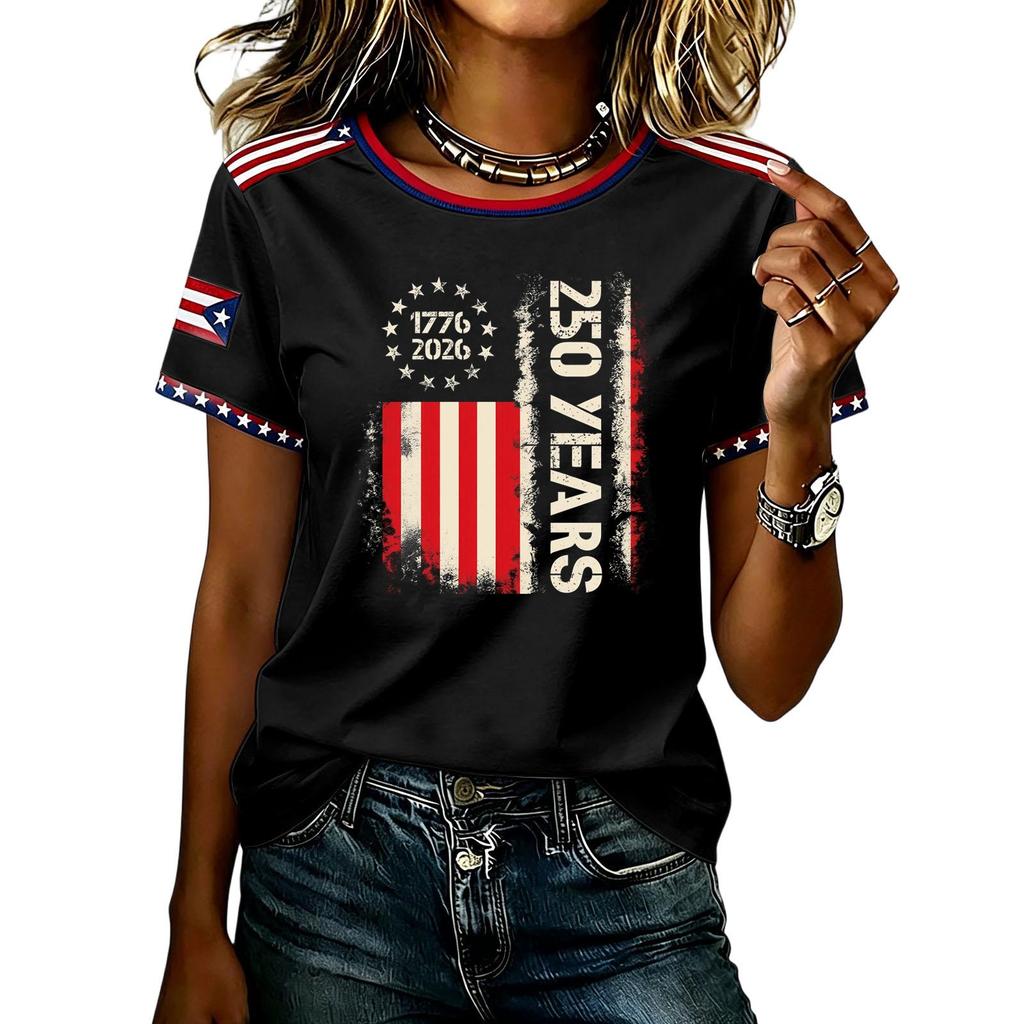 Unisex Lässiges Kurzarm Grafik-T-Shirt mit 250 Jahre Aufdruck Rundhalsausschnitt Bequeme lockere Passform für den Alltag