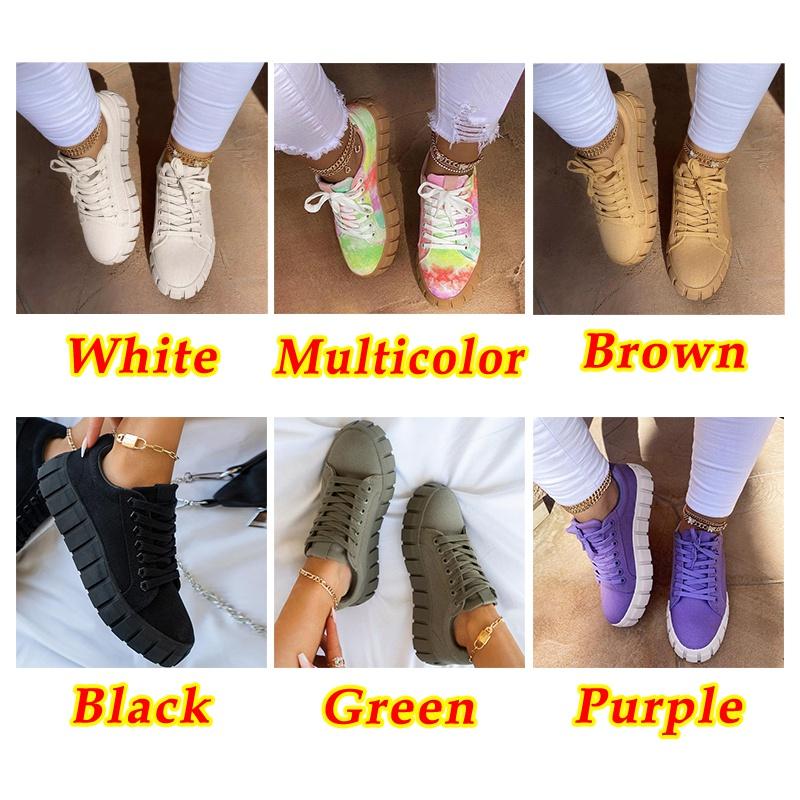 Mote Kvinner Fritidssko Student Rund Toe Lace-Up Semsket Platform Lerret Sepia stil Low Cut Lette Tennissko Joggesko Dame joggesko