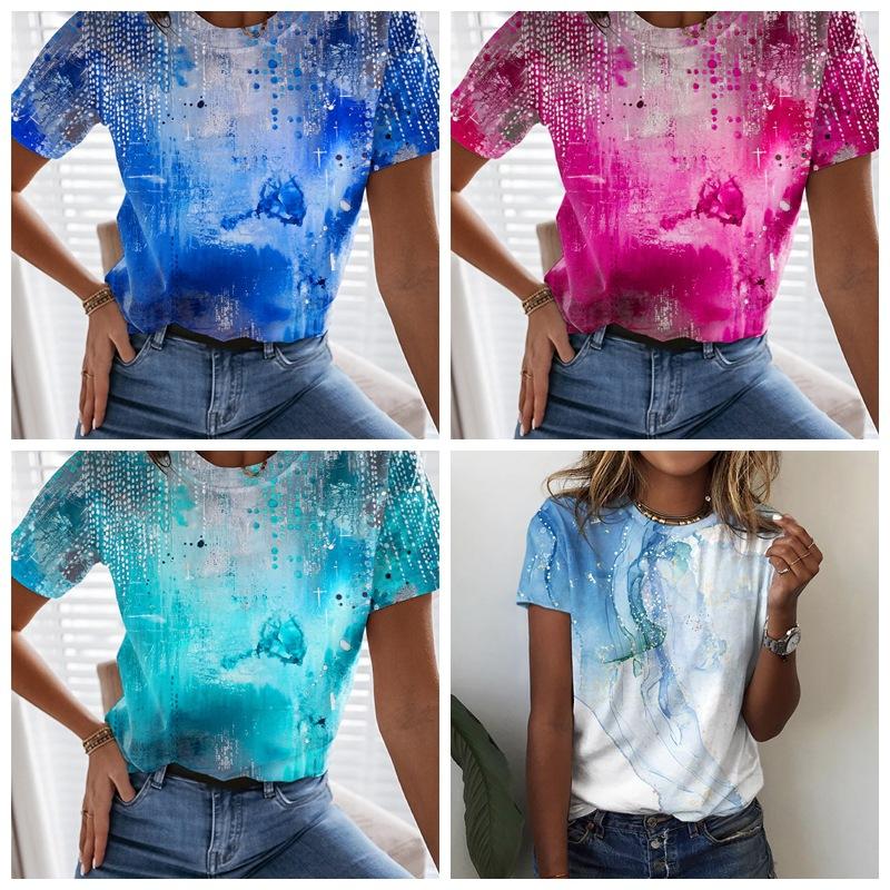 Rose Series 3D Printed T-shirt Summer Round Neck Loose Casual Short Sleeved T-Shirts Women’s