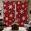2-piece set of high-definition digital printed curtainred background with white snowflakes curtain rod pocket styleHome decorati