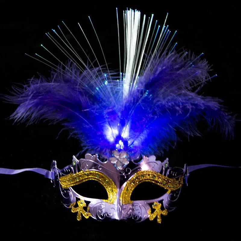Venetian Venice Glowing Feather LED Masks Woman Fancy Dance Party Eye Mask Carnival Halloween Masquerade Cosplay Costume