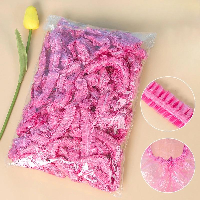 100pcs Shower Cap Head Cover Elastic Plastic Thickened Pink Round Cover Food Kitchen Bathroom Accessories Food Preservation Bag