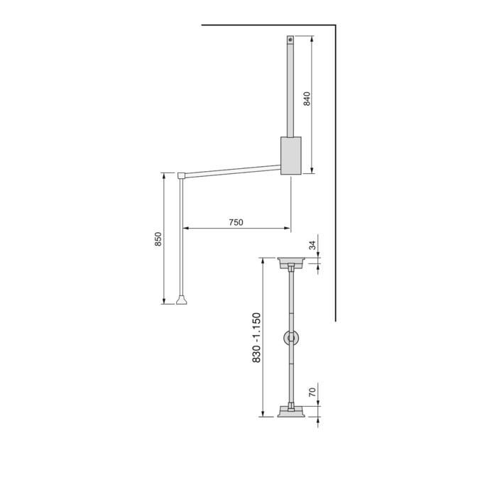 Emuca Penderie Rabattable Pour Armoire Hang, 830 - 1150, Peint En Noir, Acier Et Plastique.