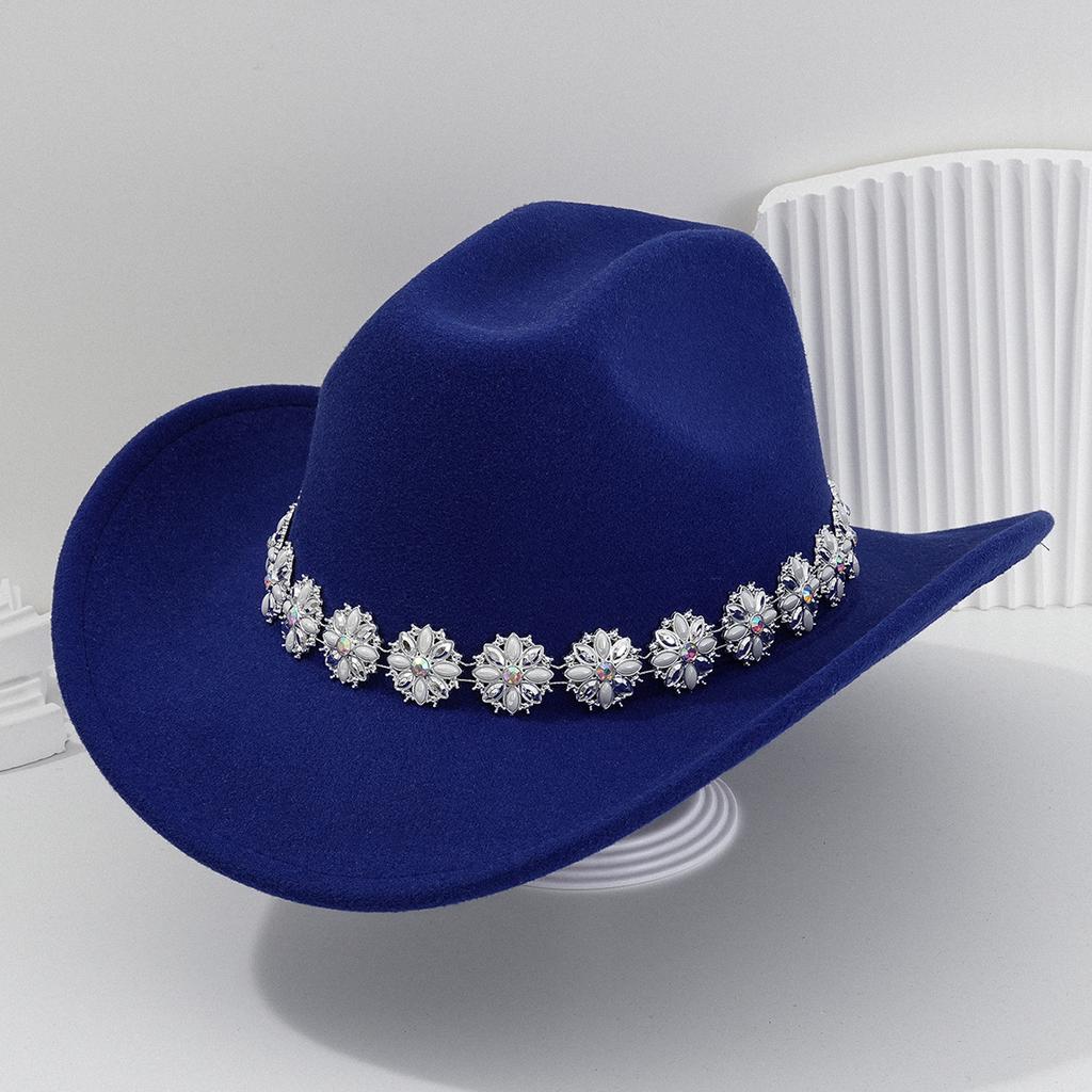New Top Hat Western Cowboy Hat Metal Flower Rhinestone Gem Hat Chain Accessories Hat Strap Hat