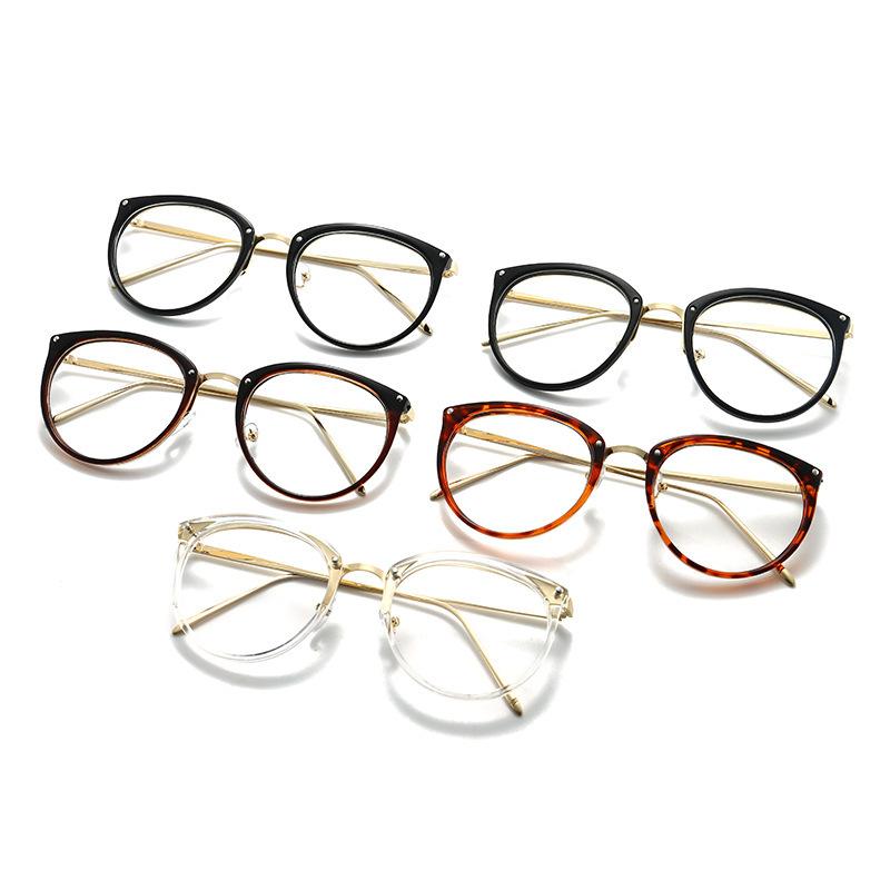 Optical Plano Glasses Frame for Women Men Round Oversized Cat Eye Eyeglasses Retro Frames Metal Spectacles Clear Lenses Eyewear