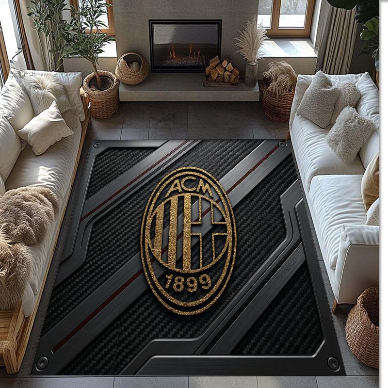Tappeto in Flanella Stampato AC Milan Antiscivolo Morbido Poliestere Tappeto per Pavimento Tappetino Decorativo da Interno per Camera da Letto Soggiorno Divano Sala Giochi Decorazione Casa