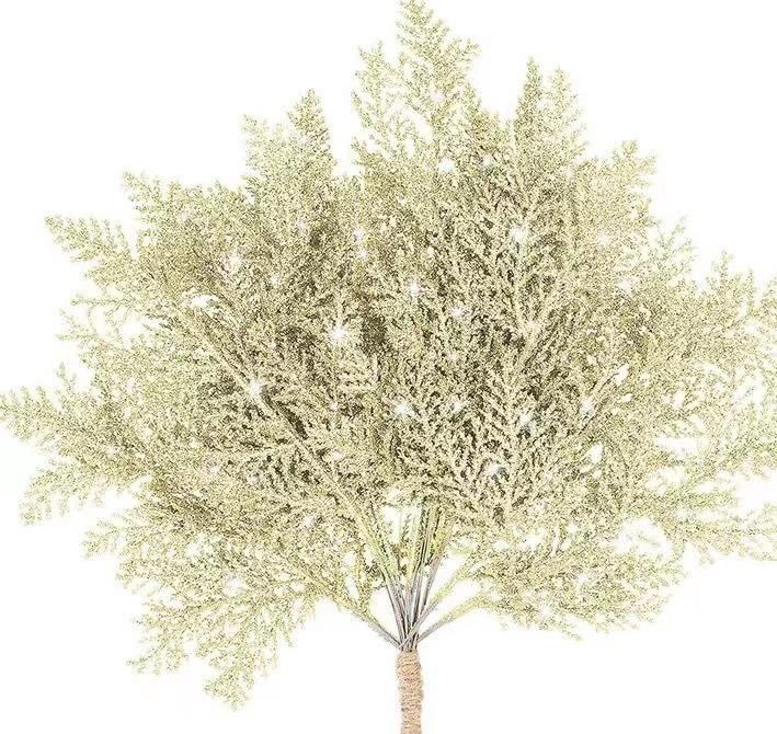 

Искусственные сосновые иголки, блестящие листья, рождественские цветы, сделай сам, украшение для дома и сада, венок, высота 34 см шампанского