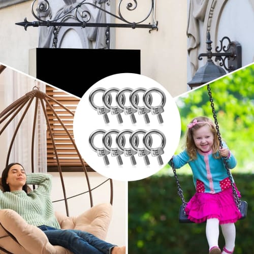 Set of 10 M6 12mm Eye Bolts, Screws, and Bolts with M6 Female Threads, Nuts, and Screws, for Fixing and Hanging, Stainless Steel, Corrosion-Resistant,