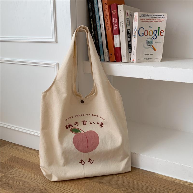 Peach Canvas Tote Bag Purses and Handbags for Women Shopper Cute Designer Shoulder Bag Print Eco Bag