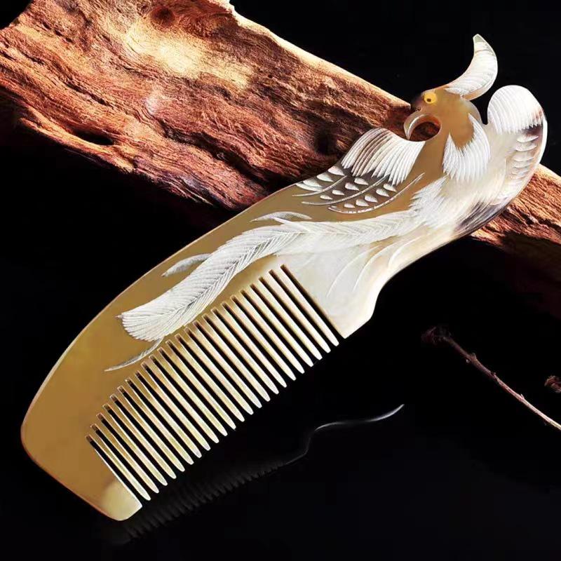 Ox Horn Dragon Phoenix Meridians Carved Comb - Scenic Spot Hot Seller