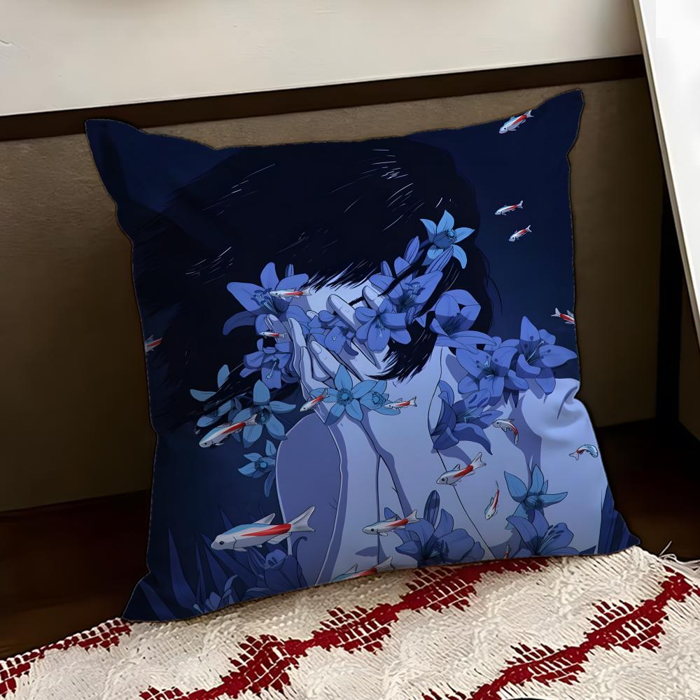 

PPerfect anime BBlue Cushion Cover Reversible Soft Durable Pillow Cover Home Car MultiScene Use for Daily Comfort 30X30cm