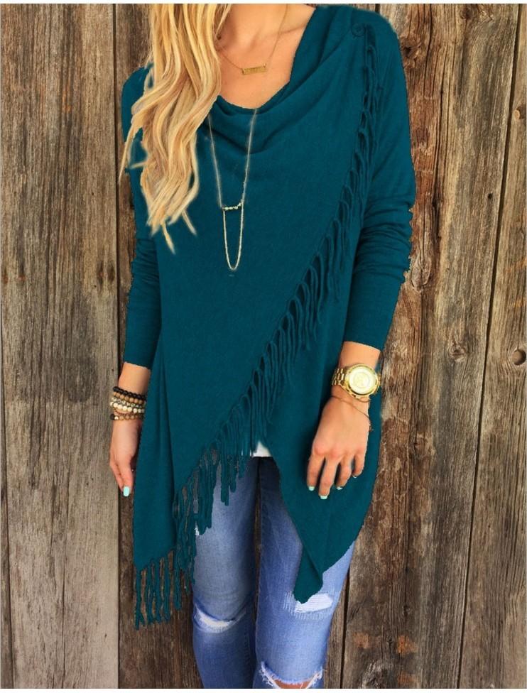 Elegant Women's Irregular Tassel Cardigan Sweater Poncho Shawl With Classic Design
