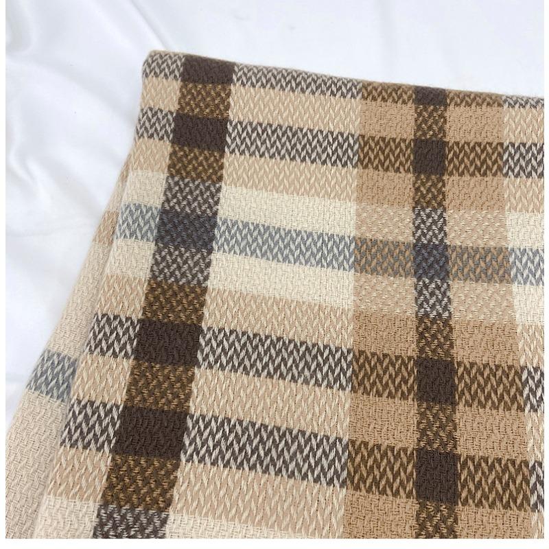 Karierter Schal - Premium Weicher Warmer Strickschal in Erdtönen, Vintage Modernes Design für Wintermode & Layering, Langlebiges Gemütliches Accessoire