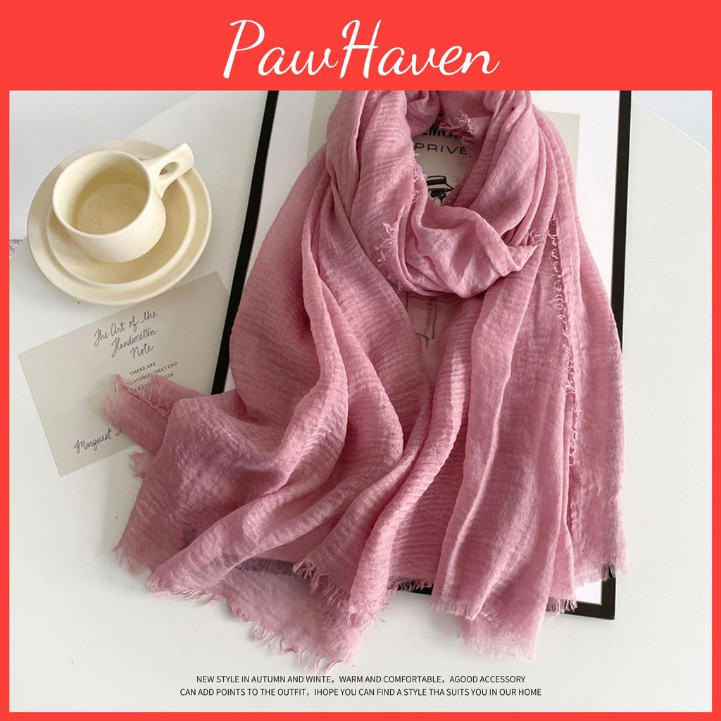 Pure Autumnwinter Womens 2023 Retro Cotton Linen Monochrome Shawl Scarf