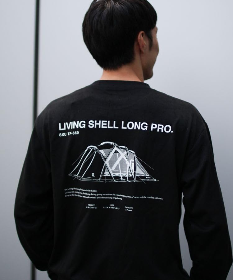 Snow Peak Living Shell Long Cut and Long and Size M Pro. L/S T-shirt EC-TS-25AU013, Sew, Sleeve, Men's Women's, Black,