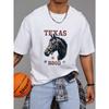 Texas Rood Pferdedruck T-Shirt Weiß Lässig Westernstil Grafik-T-Shirt für Herren Outdoor Reiten und Ländlicher Lebensstil