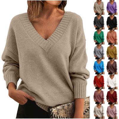 Women's Fashion Casual Solid Color Sweater Set Head V Neck Warm Long-sleeved Sweater