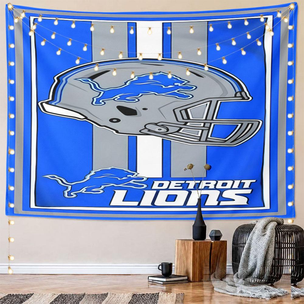 Detroit Lions Football Helmet Design Pattern Wall Hanging Tapestry Decorative Tapestry Home Decor for Bedroom and Living Room
