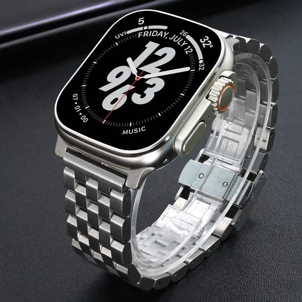 Stainless Steel Luxury Strap for Apple Watch 10 46mm Ultra 2 49mm Metal Bracelet for Iwatch Series 9 8 7 6 5 4 Se 45mm 44mm Band