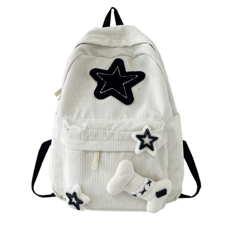 School Backpack with Star Pattern Shoulder Bag Large Capacity Bookbags for Girl Student Versatile Corduroy Rucksack