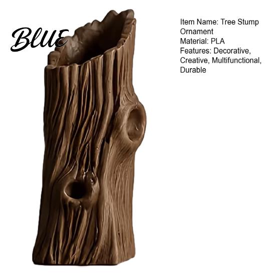 Boho Style Room Decor 3D Printed Tree Stump Ornament Creative Vase Natural Realistic Hole Prop Pen Holder Retro Brown Desktop Organizer for