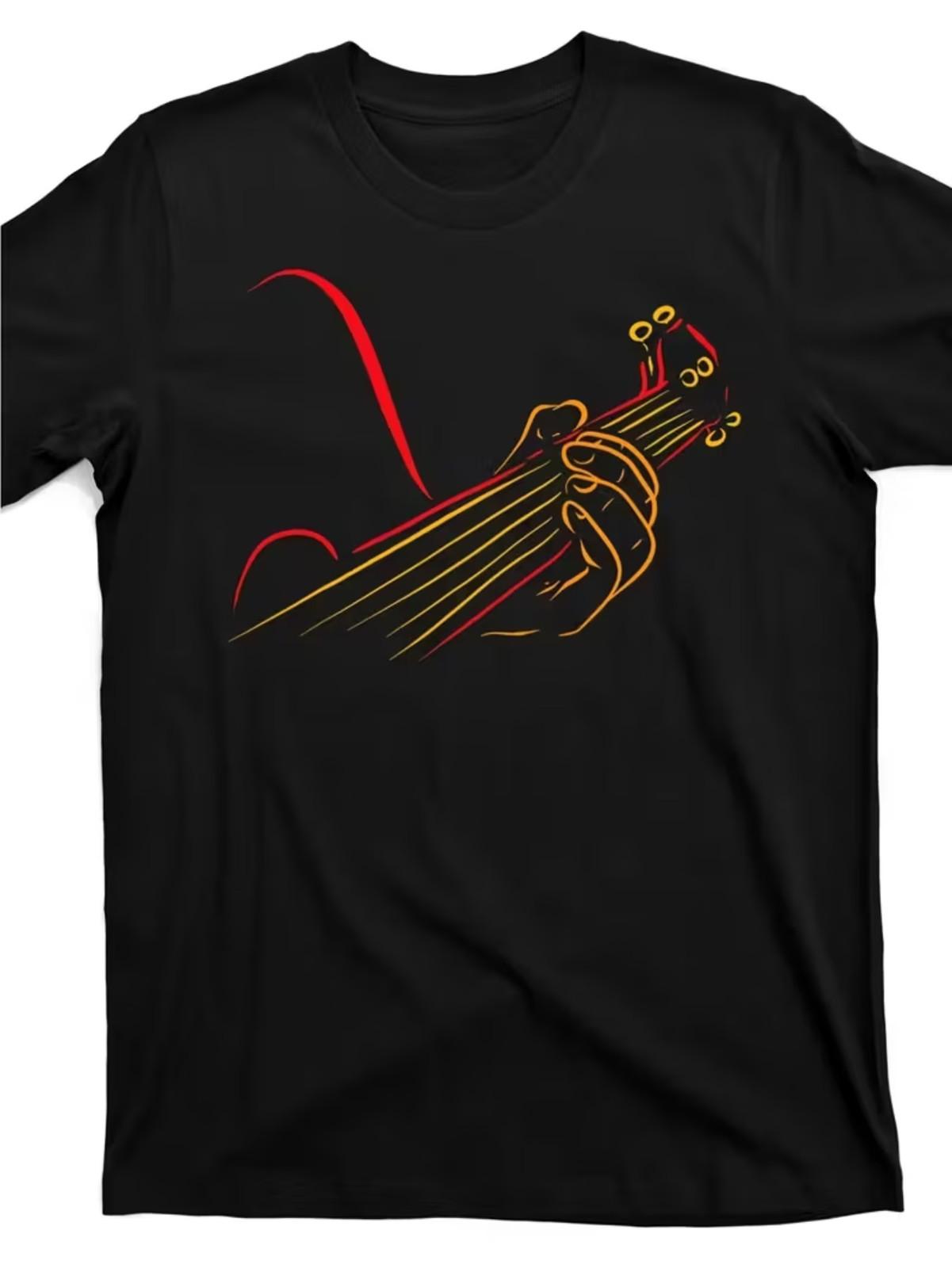 Men S Vintage Music Life Graphic Tee - Eye-Catching Guitarist Print on Black Shi L