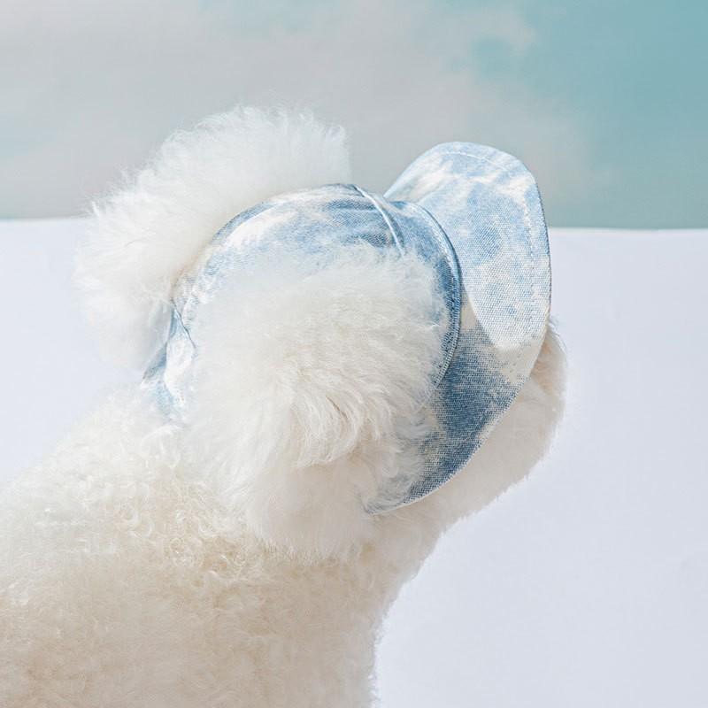 Adjustable Sun Protection Hat Small Dogs Cats Blue Gradient Dyed CottonHat S/M/L Sizes