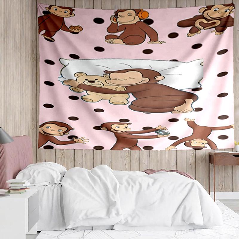1PC Curious George Flying Kite Tapestry, Unique Design Tapestry, Suitable for Bedroom,Livingroom, Playroom,Heartwarming Holiday Gifts