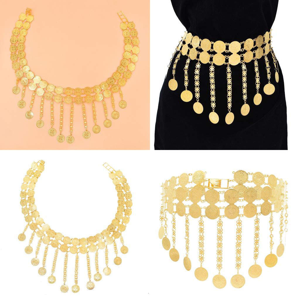 Handmade Sturdy Alloy Double Strand Coin Tassels Hip Scarf Portable Accessory for Dance Classes and Stage Shows