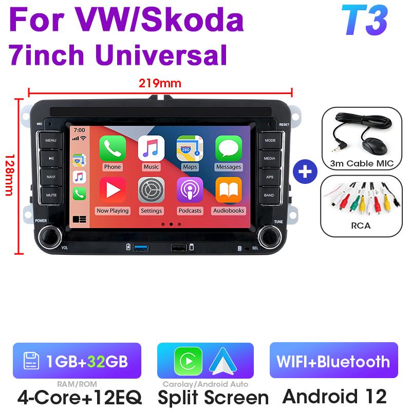 

7-дюймовый автомобильный радиоприемник Android 12 для VW Volkswagen Skoda Octavia Golf Passat B6 B7 Polo Jetta Tiguan Touran 2 Din авторадио Carplay