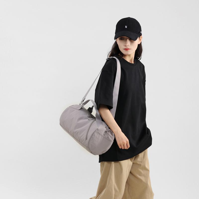 Solid Color Cylinder Travel Bag Portable Sports Fitness Bag Crossbody Bag