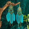 Bohemian Long Sun Flower Feather Earrings for Women Trendy Ethnic Retro Gold Color Chain Tassel Earring Wedding Vacation Jewelry