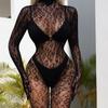 Sex Underwear Sexy Long Sleeve One-piece Mesh Socks Mesh Closed Crotch Perspective